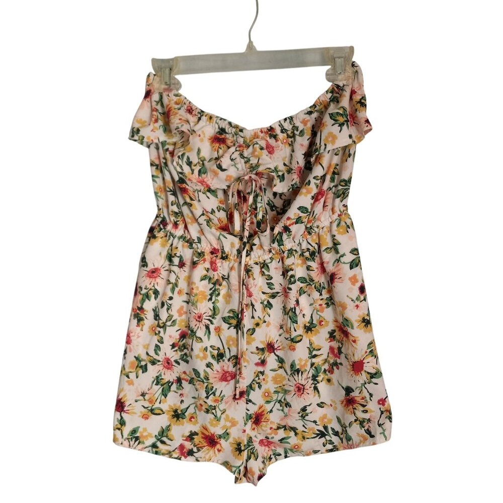 Band Of Gypsies Size Medium Romper Floral Off Shoulder Tie Front Detail Ruffle